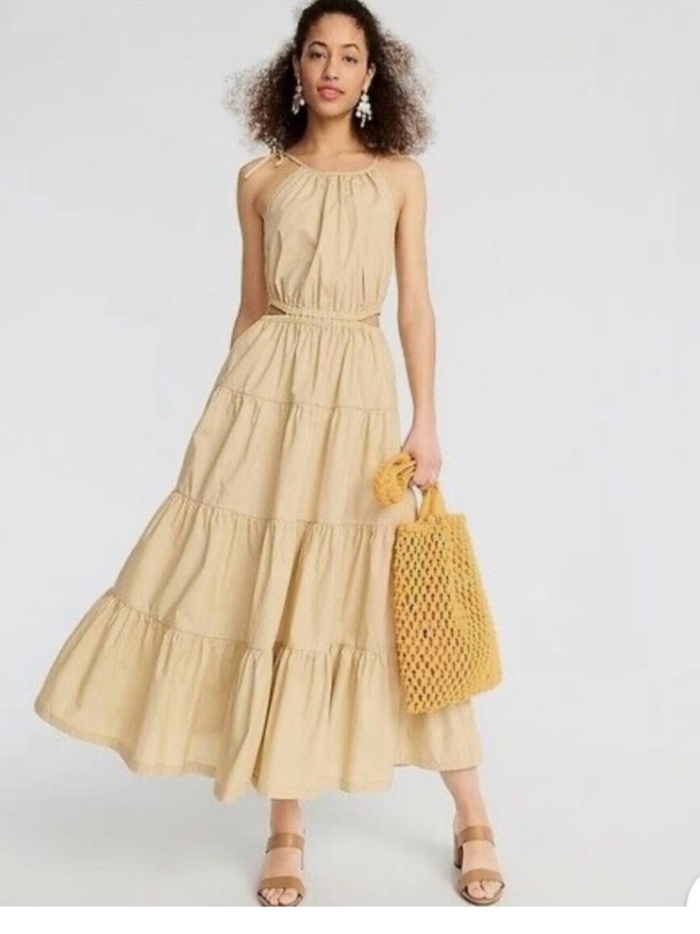 J. Crew Beige Tiered Halter Maxi Dress